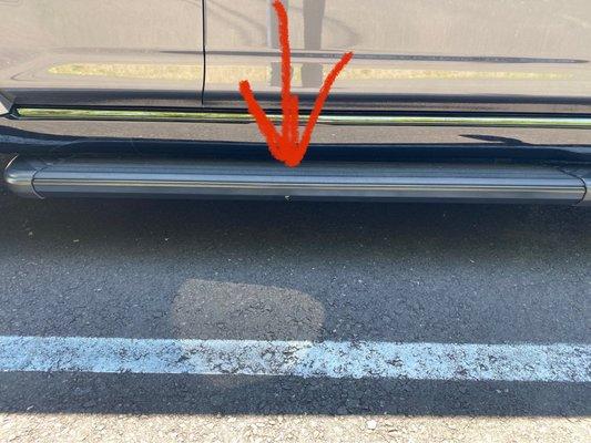 Gouged running board caused by Service Dept.