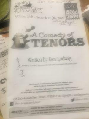 A Comedy of Tenors, a laugh out loud musical farce.  Ken Ludwig has written a madcap sequel to his award winning "Lend me a tenor".