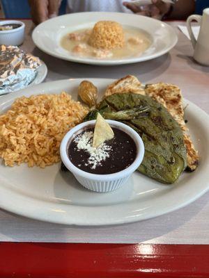 Carne Asado (Grilled chicken, cactus, beans, rice & freshly made tortillas)