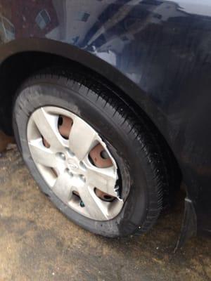 Broken hub cap.