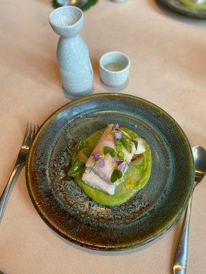 Yummy cod with pea purée