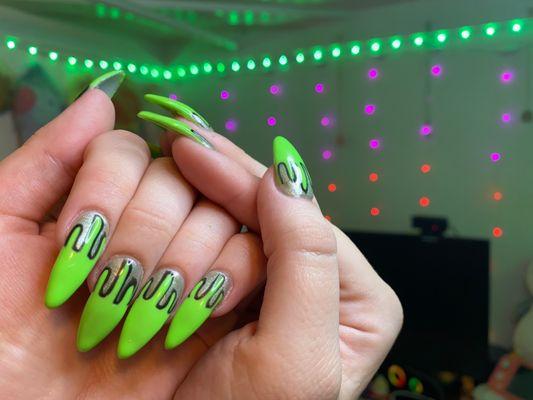 acrylic nails, nail art, green, color.