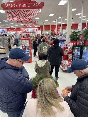 This is the line at target. My goodness. It isn't even the holiday rush yet. Please do better.