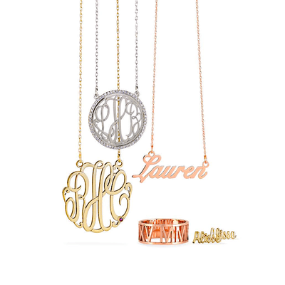 Monogrammed jewelry makes a unique jewelry piece. Engrave your initials on a necklace, bracelet, or earrings in st