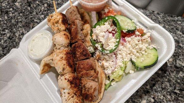 2 Souvlaki skewers, 1 chicken 1 pork