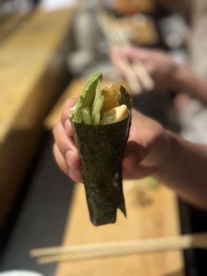 Shrimp tempura hand roll