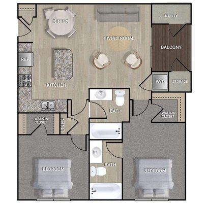 Birch 2 BR / 1 BA floor plan