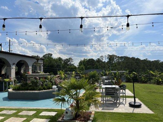 Beautiful courtyard and fountain out back