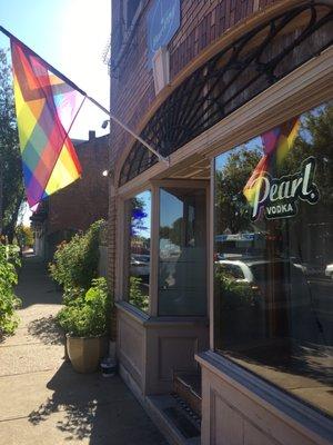 View of front door of the bar from the street