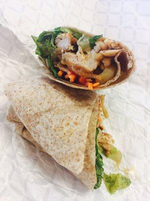 Teriyaki Chicken special wrap on whole wheat. Light and sweet.