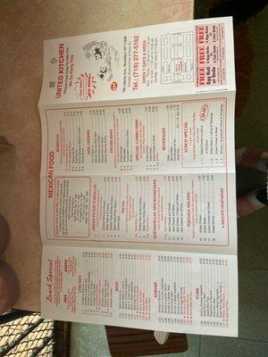 front side of the menu