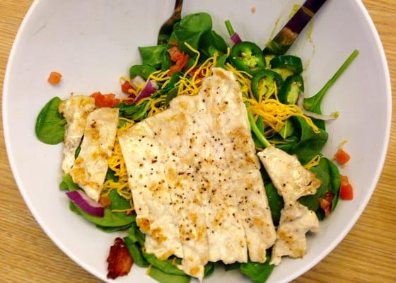 Baja Cobb Salad with Grilled Smashed Chicken. I swapped out the fresh greens for spinach.