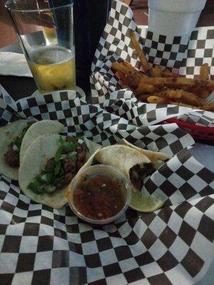 Street tacos, garlic fries and a cold beer...best combo ever!