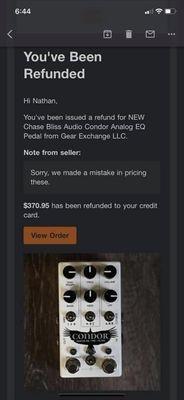 Proof of them canceling an order that was already paid for. Now it's on their site for $300 more. Greedy. No honor.