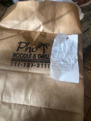 Bag food came in and receipt