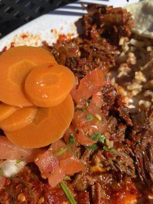 Goat Birria plate sooooooo amazing. Homemade tortillas and agua fresca (watermelon).