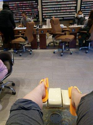 Just finished my pedi. The employees are friendly and busy!