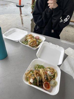 Chicken, asada and fish tacos