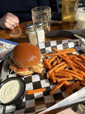 Chicken sandwich and sweet potato fries