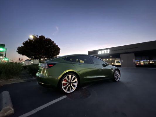 Tesla Model 3 
Llumar Stratos IR Ceramic Window Tint
Inozetek Wrap Mamba Green