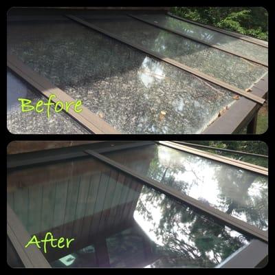 Neglected glass getting a make over. Window cleaning makes the value of your home skyrocket.