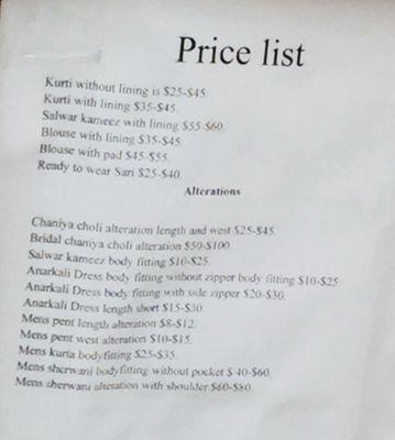 Estimate of prices for some of the services they provide.