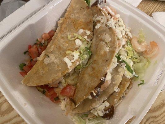 Shrimp and Crab Meat Quesadilla (they used real crab meat and homemade tortillas)