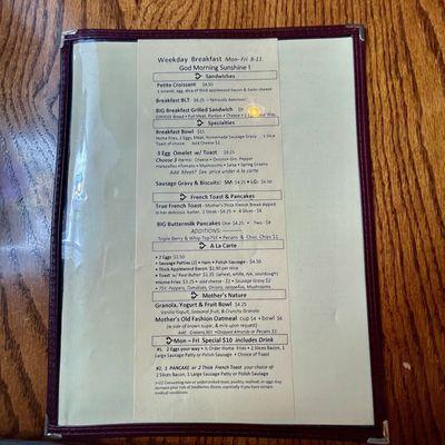 Cornerstone Inn Restaurant Menu