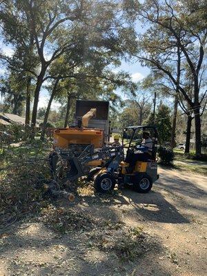 Our 21 inch chipper with the loader feeding the chipper with debris