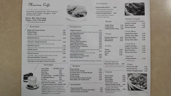 Marina Cafe Menu 2014