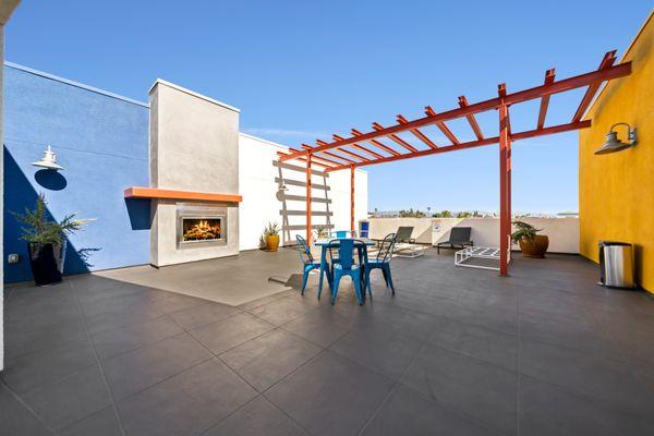 Outdoor sundeck with fireplace