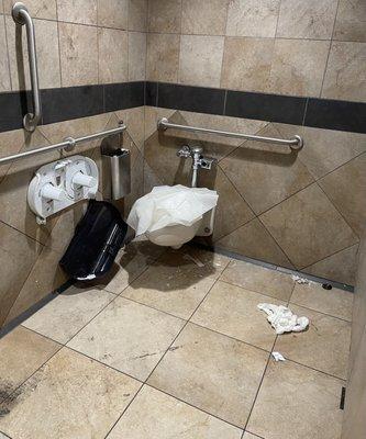 Filthy women's  restroom at 5:15 p. m. today, 11/4/21.  I brought this to the attention of manager, Jonathan C.