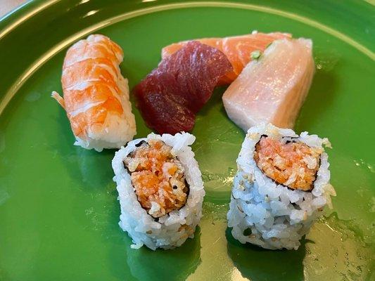 Spicy Tuna, Shrimp Sushi and Sashimi