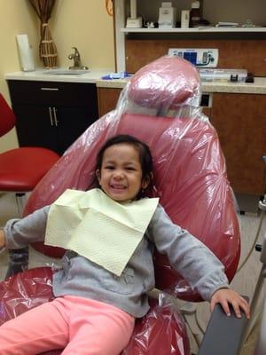 Just had her cleaning and she is smiling because she's happy with the care she received at Cornerstone Dental!