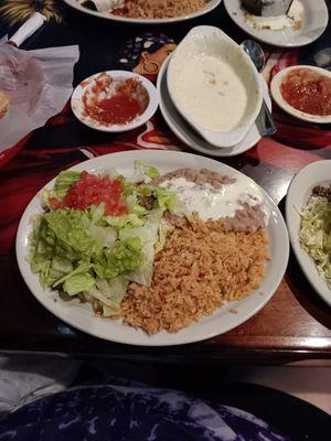 Tostaguac, rice and beans with a taco