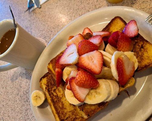 French Toast Topped with Strawberries and Bananas