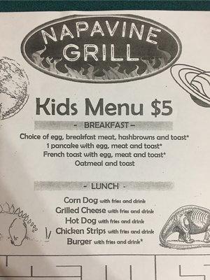 Kids menu