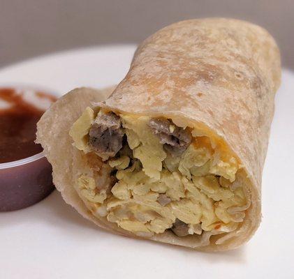 Sausage burrito, had too much egg and all the sausage was bunched together on one side.