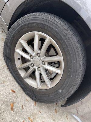 Caught a nail resulting in a very flat tire.