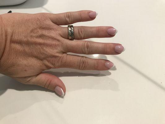 Almond French gel acrylic full set.