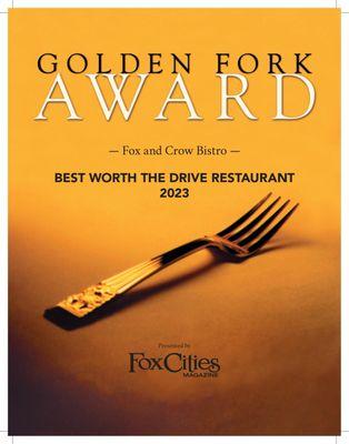 Winners of 2022 and 2023 "worth the drive award" from Fox Cities Magazine