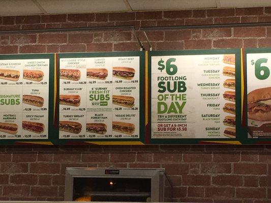 Zoom in for menu and $6 sub of the day deals