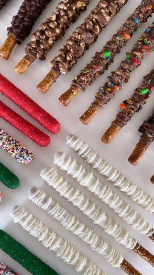 Several types of chocolate covered pretzels