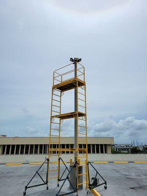 A scissor lift wouldn't fit in the garage.  No problem, we built a scaffold and got the job on time as always.