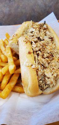 Chicken cheesesteak and fries