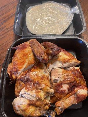 Rotisserie chicken cooked to perfection and flour tortillas