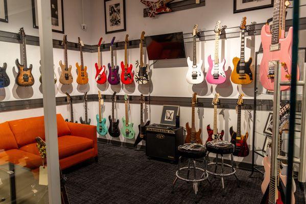 The Music Zoo's "Shredder Room" filled with high performance guitars