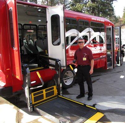 All Mountain Transit Buses and Trolley's are ADA Compliant and equipped with wheelchair lifts.