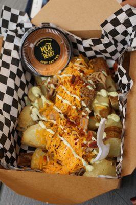 Papas Bravas, bacon & cheese