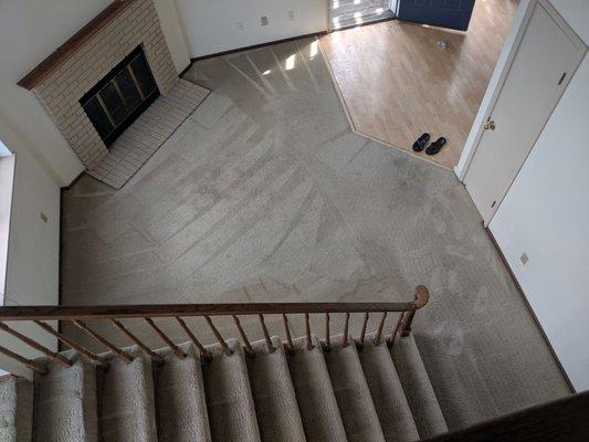 Stairs and living room after cleaning